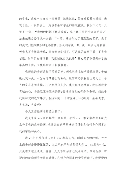 2021年工作经历及总结个人工作经历总结