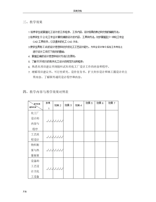 《化工设计》课程教学大纲设计