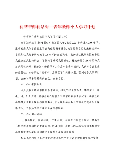 传帮带师徒结对—青年教师个人学习计划