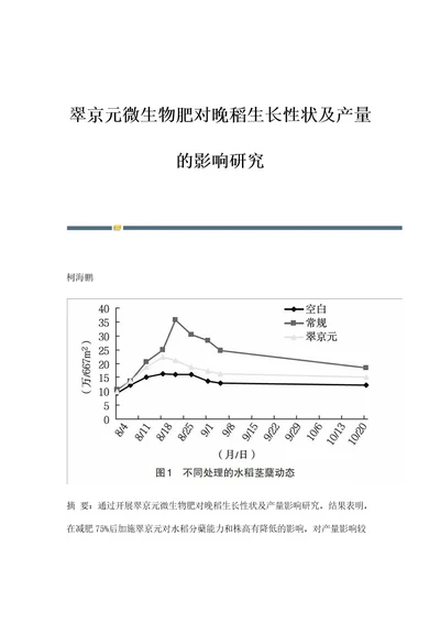 翠京元微生物肥对晚稻生长性状及产量的影响研究