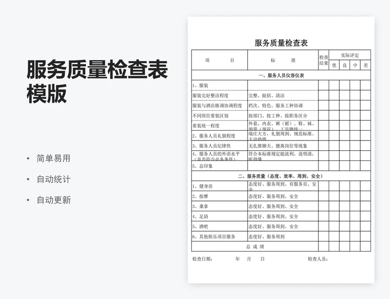 服务质量检查表模版