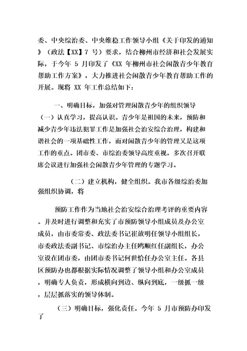 社会闲散青少年管理工作总结