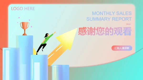 绿色渐变风总结汇报PPT模板