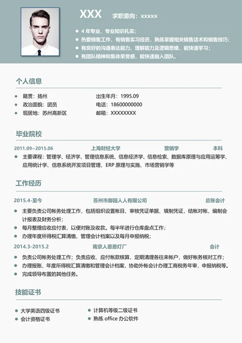 个人简历带封面自荐信