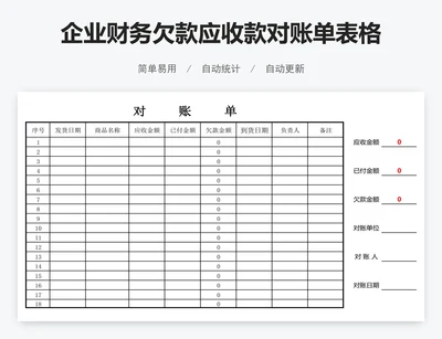 企业财务欠款应收款对账单表格模版