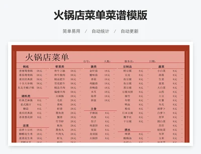 火锅店菜单菜谱模版