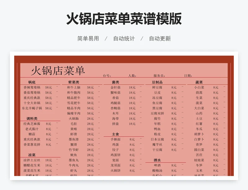 火锅店菜单菜谱模版