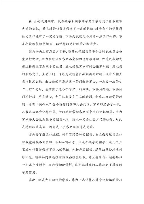 4s店销售试用期工作总结通用5篇
