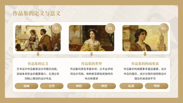 棕黄色复古风艺术作品集PPT