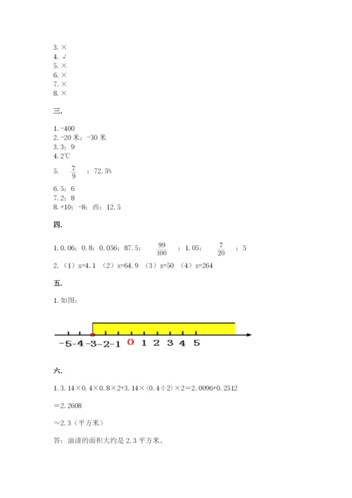 人教版六年级数学下学期期末测试题及一套答案.docx