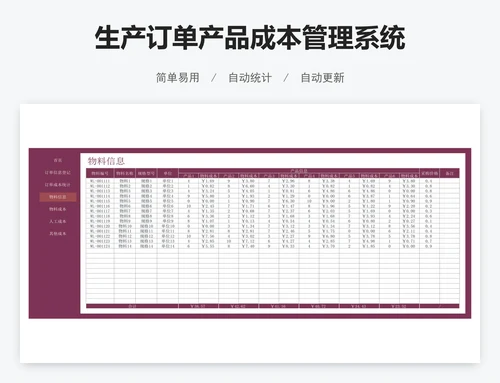 生产订单产品成本管理系统