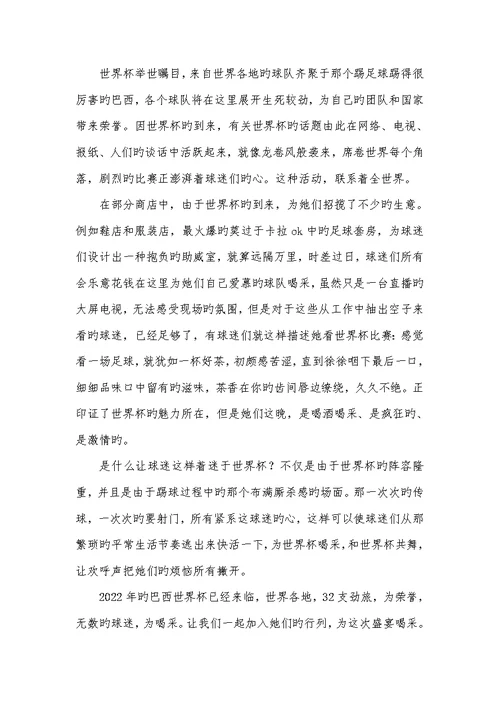 2022年我爱世界杯作文我爱世界杯