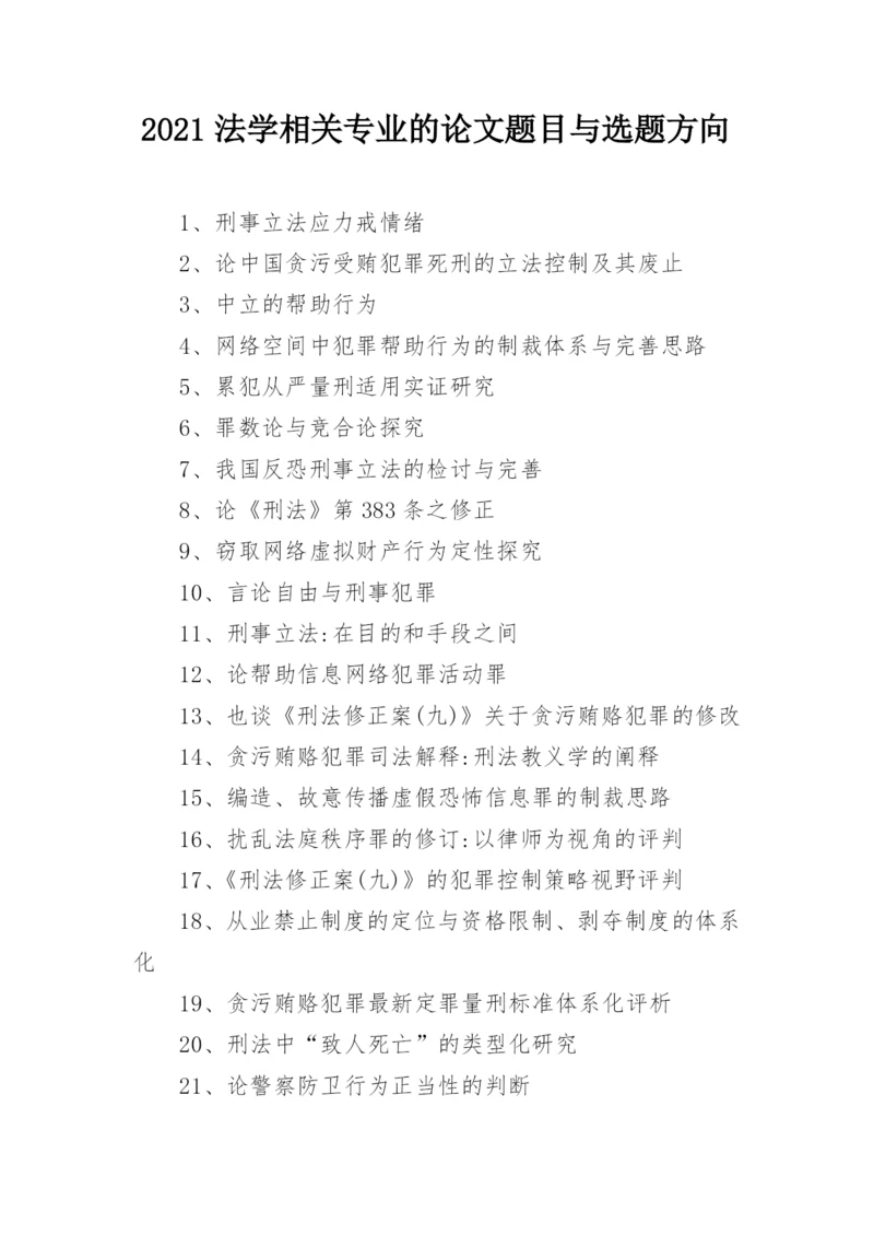 2021法学相关专业的论文题目与选题方向.docx