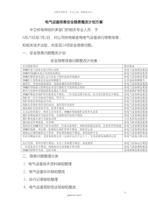 电气设备排查安全隐患整改计划方案.docx