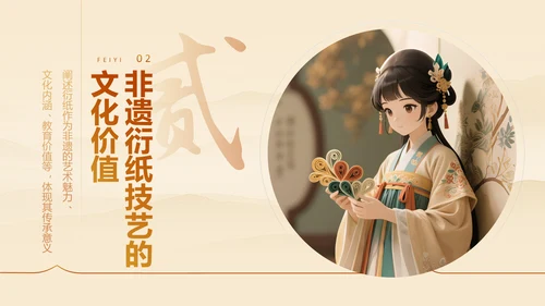 黄色国风非遗衍纸艺术的魅力PPT模板