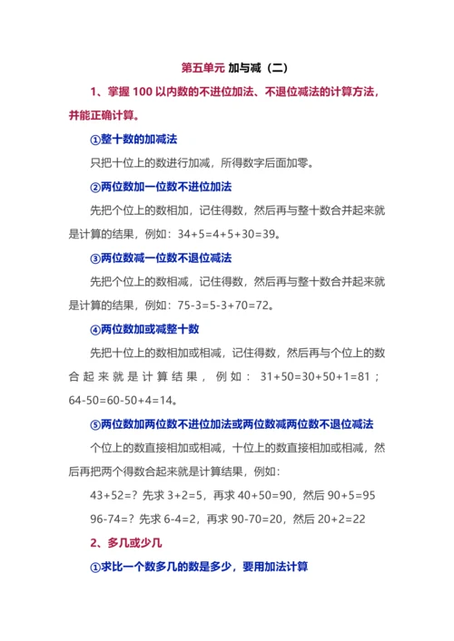 北师大版小学数学一年级下册重点知识点汇总.docx