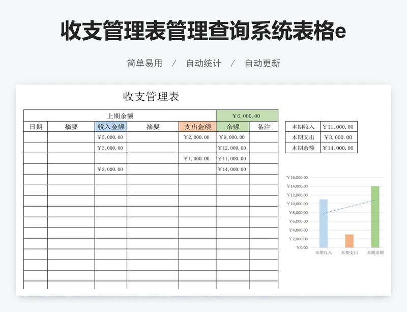 收支管理表管理查询系统表格excel
