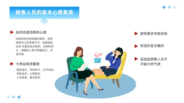 蓝色平面插画风简约风销售心理学课件PPT培训课件PPT