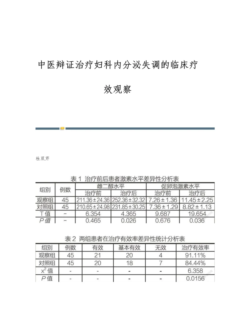 中医辩证治疗妇科内分泌失调的临床疗效观察.docx