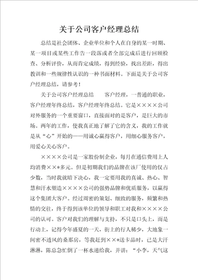 关于公司客户经理总结