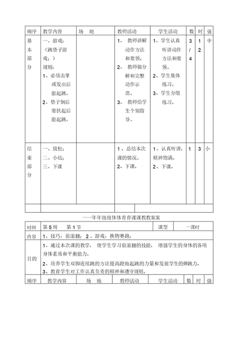 一级体育教案全集