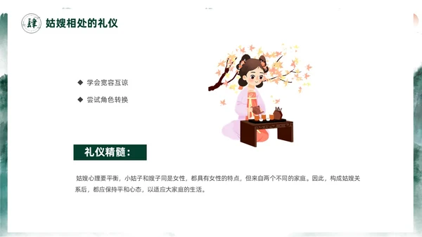 绿色水墨中国风家庭礼仪培训课件PPT文明礼仪