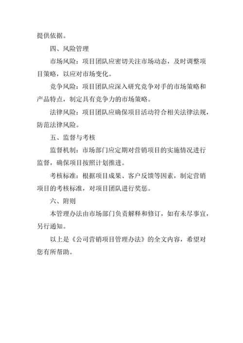 公司营销项目管理办法