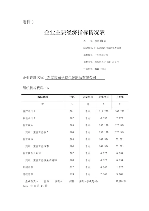 企业主要经济指标情况表共2页