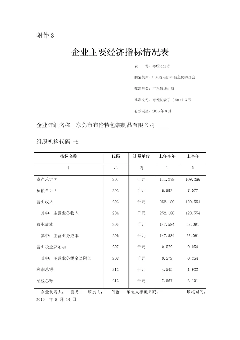 企业主要经济指标情况表共2页