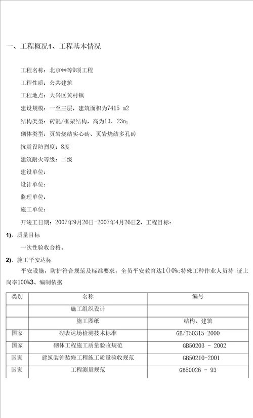 岩烧结实心砖工程砌砖施工方案