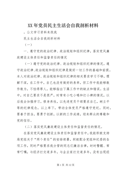 XX年党员民主生活会自我剖析材料.docx