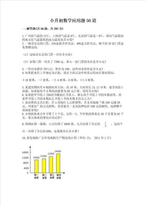 小升初数学应用题50道考点精练