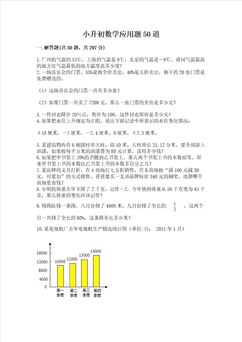 小升初数学应用题50道考点精练