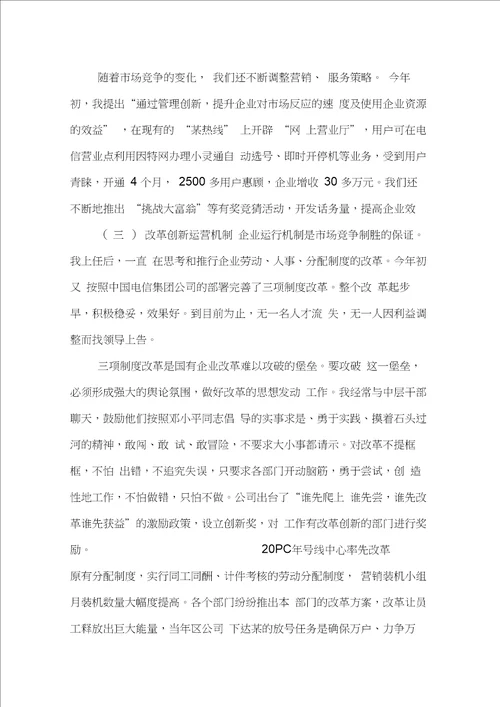 国企总经理XX年工作述职报告