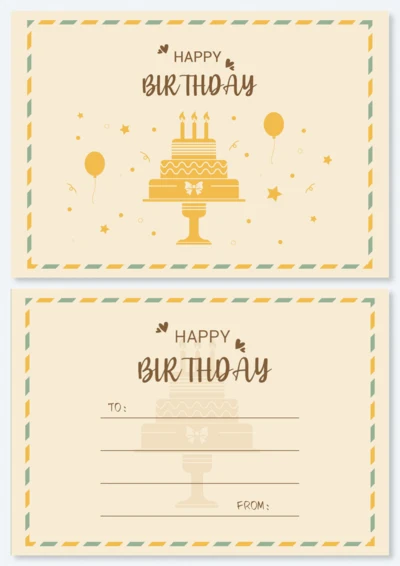 淡黄色蛋糕气球生日贺卡