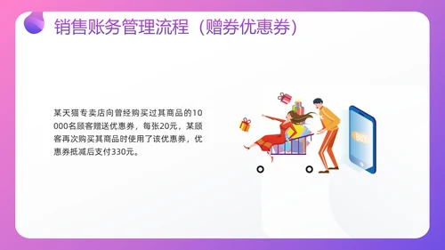 紫色插画电商行业会计处理流程PPT模板宣传PPT动态PPT财务知识培训