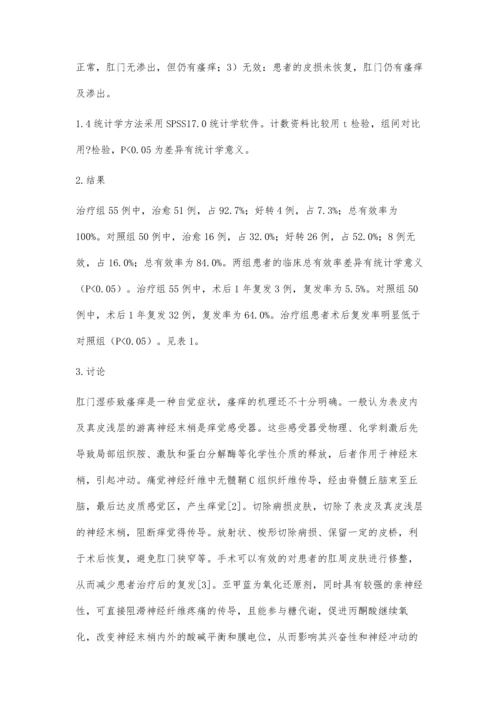 手术切除配合亚甲蓝神经阻滞术治疗肛门湿疹55例.docx