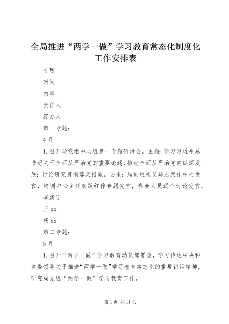 全局推进“两学一做”学习教育常态化制度化工作安排表.docx