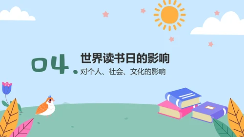 蓝色卡通风世界读书日的由来与意义PPT模板