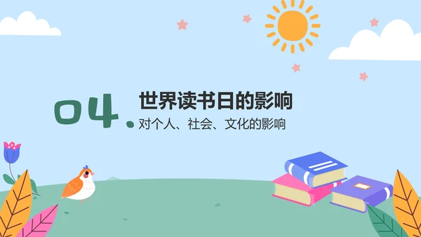 蓝色卡通风世界读书日的由来与意义PPT模板