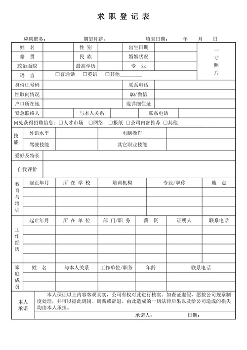 求职招聘登记表及面试记录表