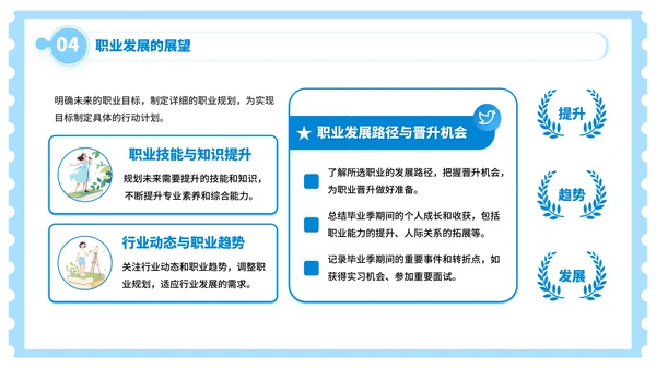 蓝色插画风毕业季：青春的印记，未来的憧憬PPT模板