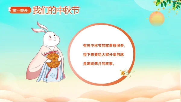 蓝色剪影插画风中国神话故事嫦娥奔月故事PPTz中秋