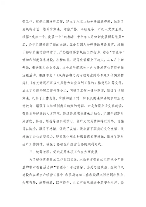 2021年电力局党支部XX年上半年工作总结