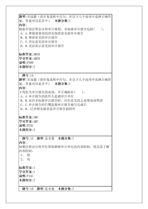 审计学网络教育满分作业