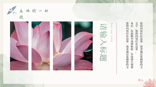 中国风水彩莲花主题通用PPT模板