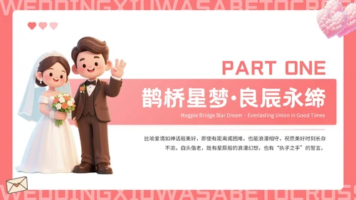 红色插画风七夕主题婚礼策划PPT模板