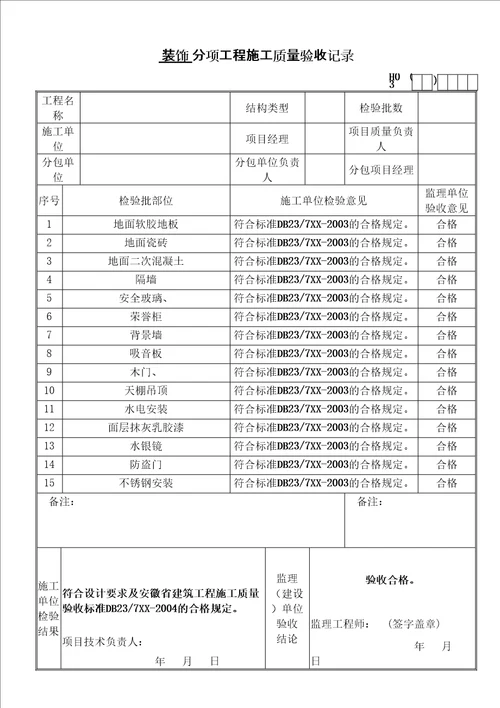 DB装饰工程检验批资料全套