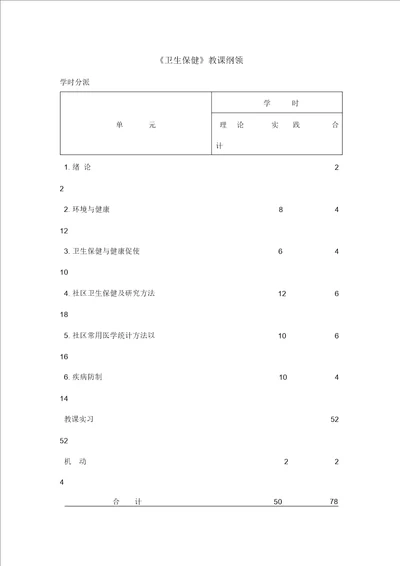 卫生保健学习教学大纲纲要