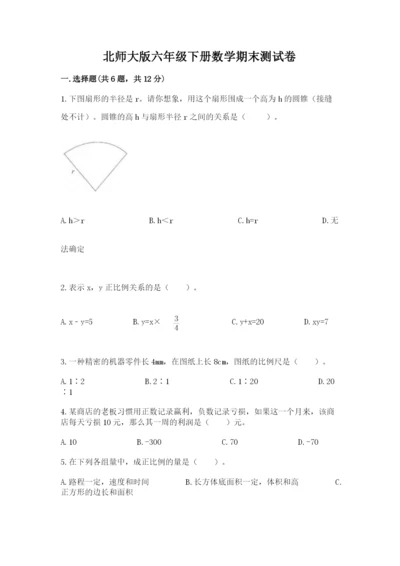 北师大版六年级下册数学期末测试卷及参考答案1套.docx